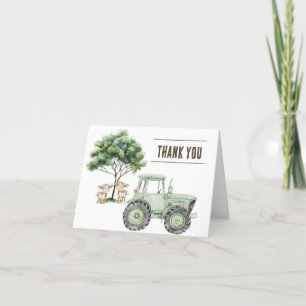 Cartes de remerciement tracteur vert aquarelle fer