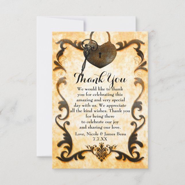 Cartes de remerciement vintage antiques Heart Lock (Devant)