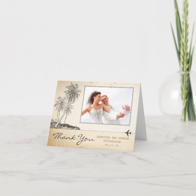 cartes de remerciement vintage de plage aux palmie (Devant)