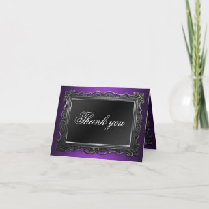 Cartes de remerciement violettes à cadre gothique