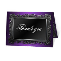 Cartes de remerciement violettes à cadre gothique