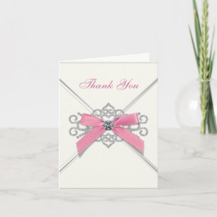 Cartes de remerciement White Diamonds Pink Bow