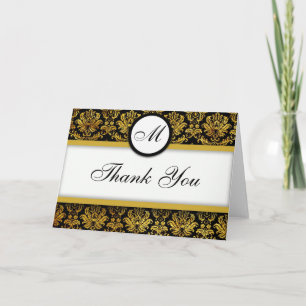 Cartes de remerciements Black and Gold Damask