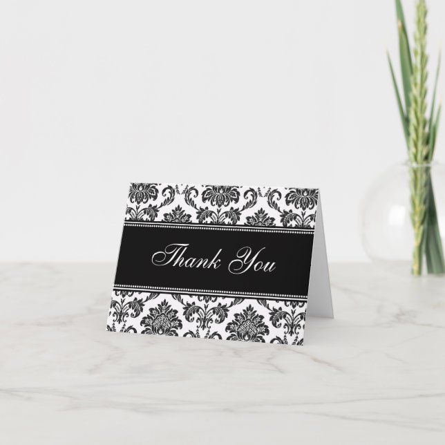 Cartes de remerciements Black Damask (Devant)