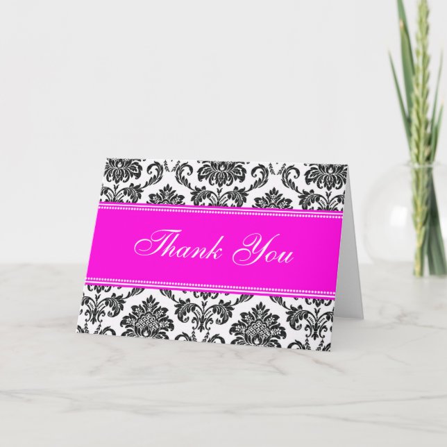 Cartes de remerciements Black Damask (Devant)