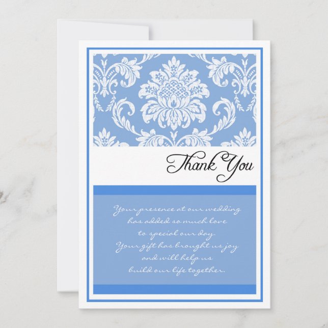 Cartes de remerciements Blue Mariage damassé (Devant)