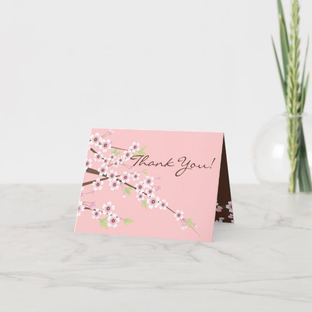 Cartes de remerciements Cerry Blossom rose et Brow (Devant)