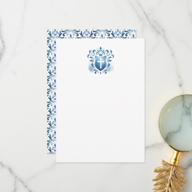 Cartes de Remerciements Crest bleu Dusty & Croix (Devant/Arrière en situation)