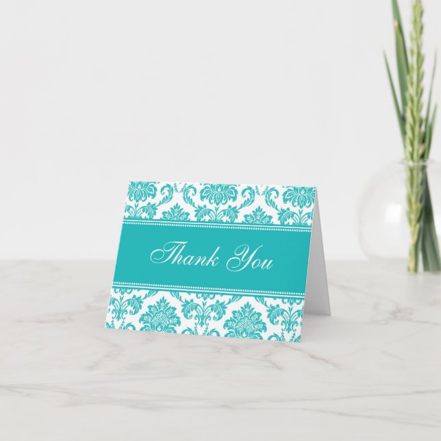 Cartes de Remerciements Damask turquoises (Devant)