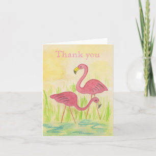 Cartes de remerciements de Flamants roses en plast