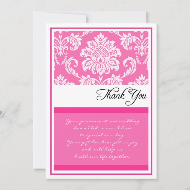 Cartes de remerciements de Fuchsia Mariage damassé (Devant)