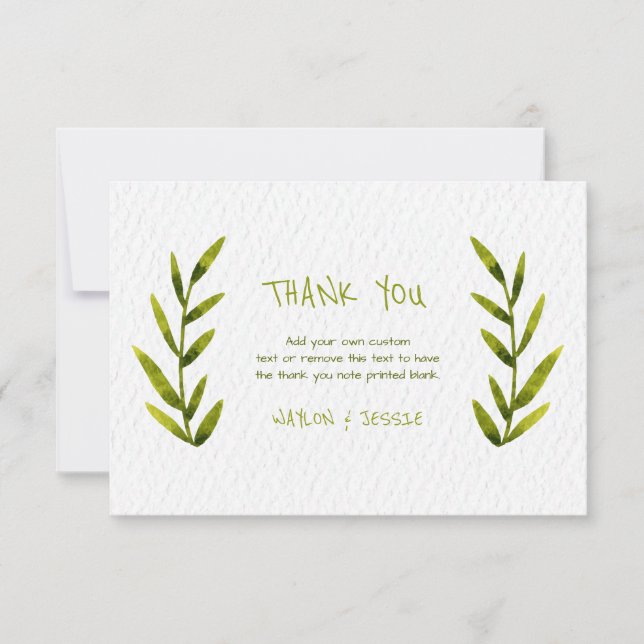 Cartes de remerciements des Feuilles d'aquarelle (Devant)