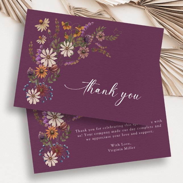 Cartes de Remerciements du Fleur sauvage Bourgogne (Burgundy Wildflower Thank You Cards
)