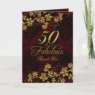 Cartes de remerciements fabuleux rouge foncé d'or