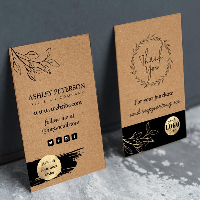Cartes de remerciements Kraft Brown avec logo pers (Make an Impression with  Custom Logo Kraft Brown Cards, Where Your Metallic Logo Meets Rustic Charm)