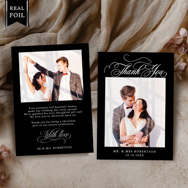 Cartes de remerciements mariage argent calligraphi (Calligraphy timeless Silver wedding Thank you Foil card)