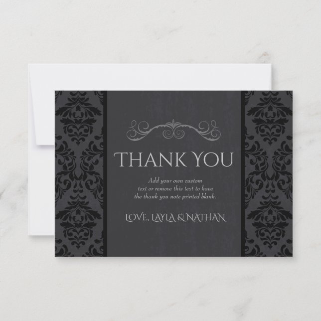 Cartes de Remerciements Mariage damassé Black & Gr (Devant)