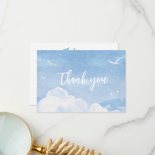 Cartes de remerciements Mariage Light Blue Sky (Devant/Arrière en situation)