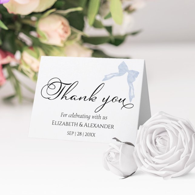 Cartes de remerciements mariages | Blue Bow Callig (Créateur téléchargé)