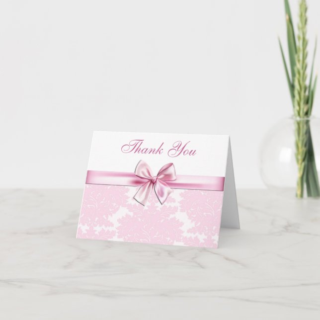 Cartes de Remerciements Pink Damask (Devant)
