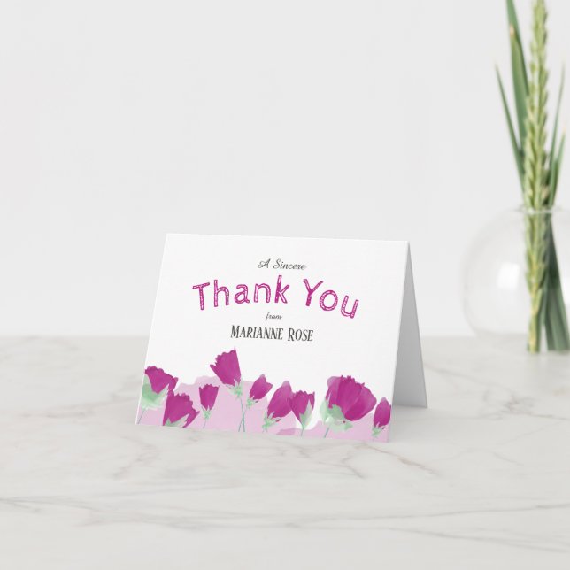 Cartes de remerciements pour les tulipes roses (Devant)