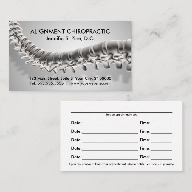 Cartes de rendez-vous chiropratiques avec graphiqu (Devant / Derrière)