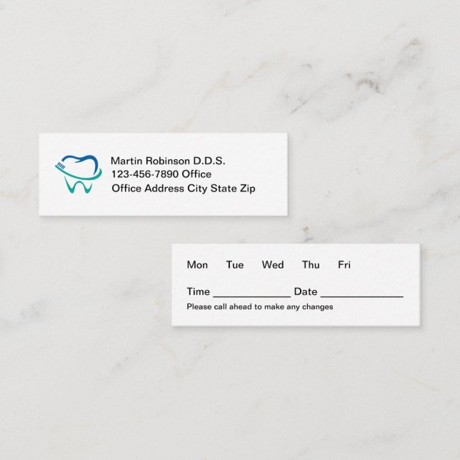 Cartes de rendez-vous de bureau de dentiste à budg (Devant / Derrière)