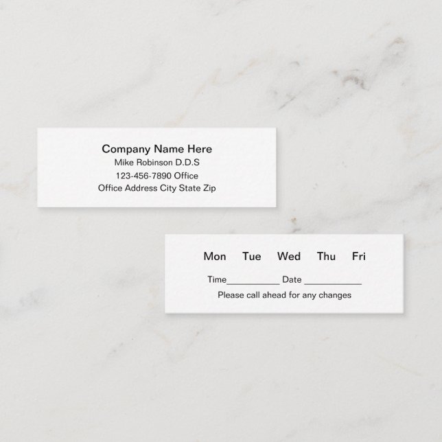 Cartes de rendez-vous de bureau de dentiste compac (Devant / Derrière)
