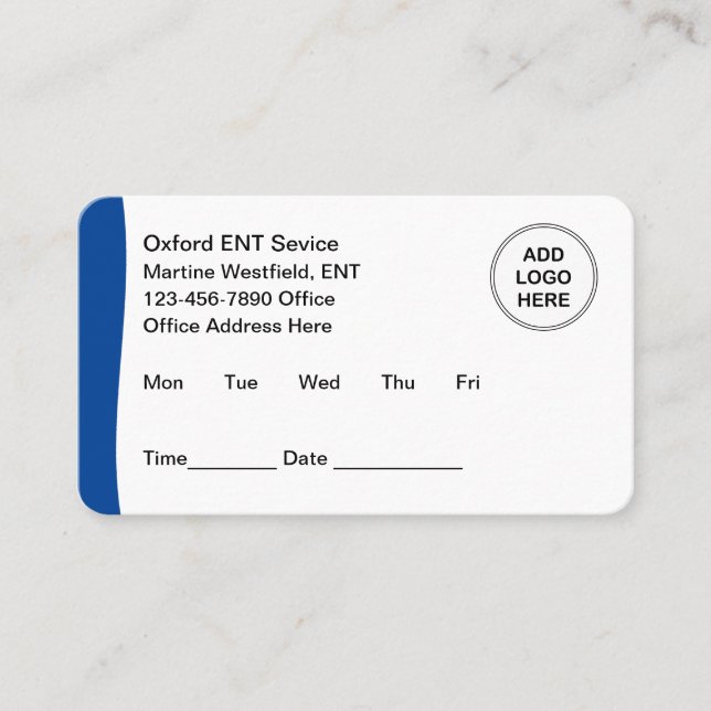 Cartes de rendez-vous de cabinet de médecin ORL (Devant)