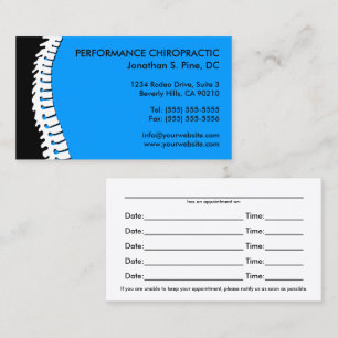 Cartes de rendez-vous de chiropractie de