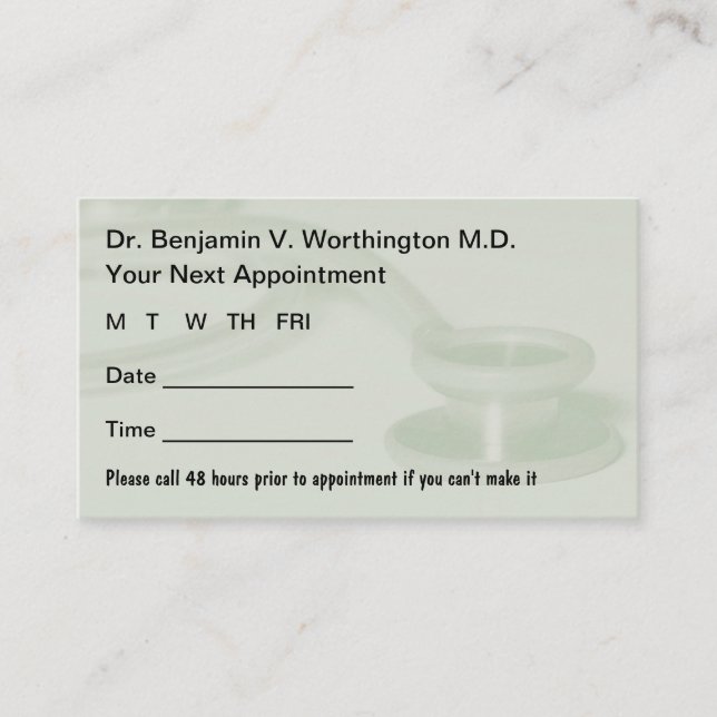 Cartes de rendez-vous de patients de cabinet médic (Devant)