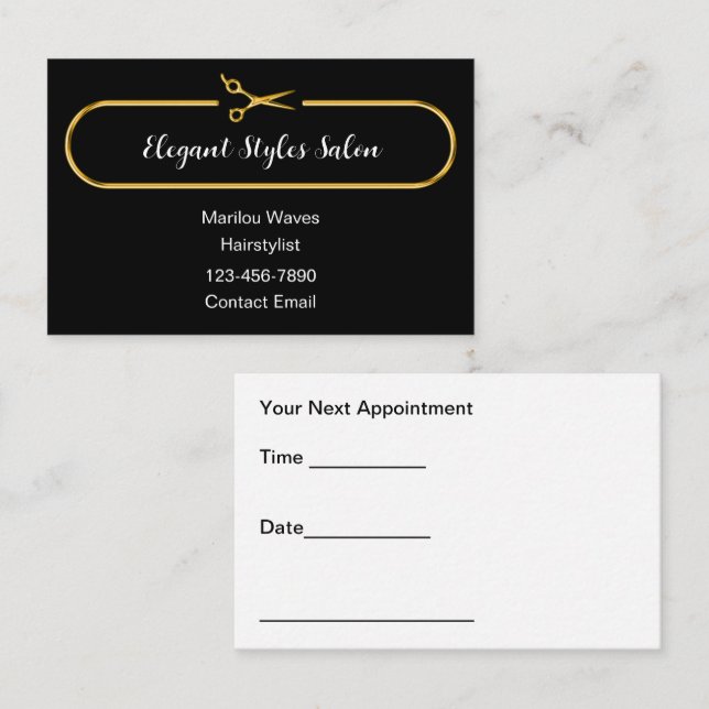 Cartes de rendez-vous de salon de coiffure élégant (Devant / Derrière)