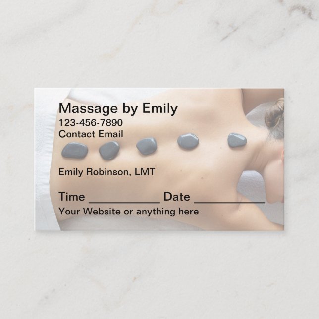 Cartes de rendez-vous de thérapeute de massage Des (Devant)