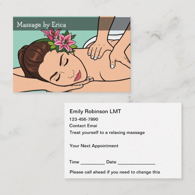 Cartes de rendez-vous de thérapie de massage tenda (Devant / Derrière)