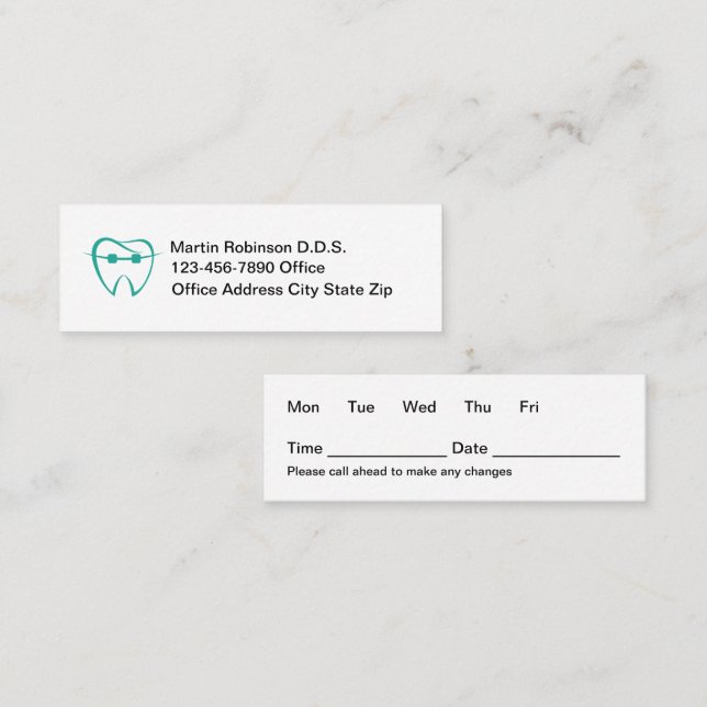 Cartes de rendez-vous d'orthodontiste à budget sim (Devant / Derrière)