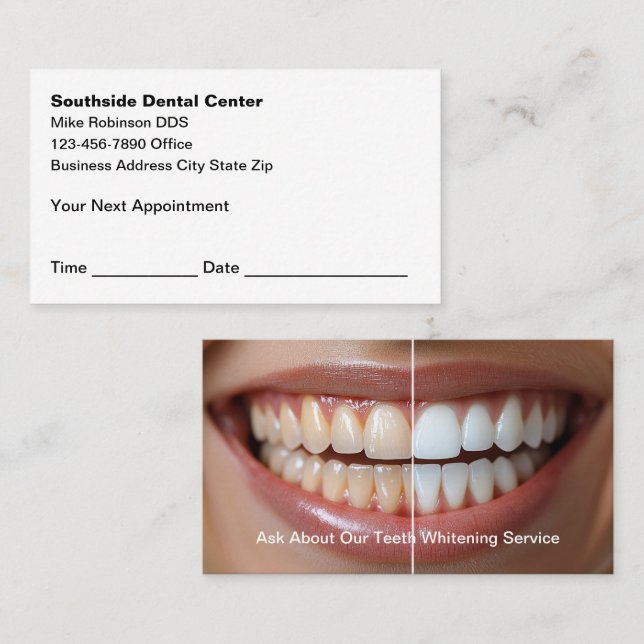 Cartes de rendez-vous double face pour cabinet den (Devant / Derrière)