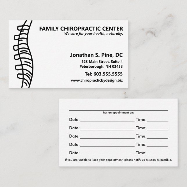 Cartes de rendez-vous multiples du chiropraticien  (Devant / Derrière)