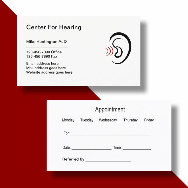 Cartes de rendez-vous ORL pour appareils auditifs (hearing appointment)