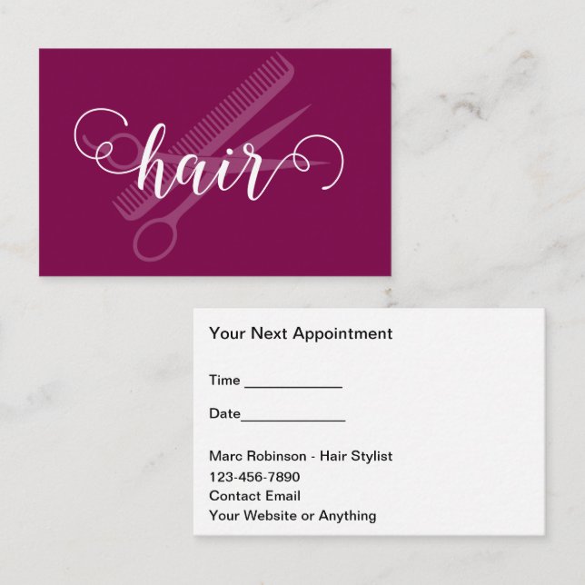 Cartes de rendez-vous pour entreprise de coiffure  (Devant / Derrière)