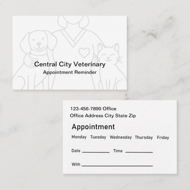 Cartes de rendez-vous pour les soins vétérinaires  (Devant / Derrière)