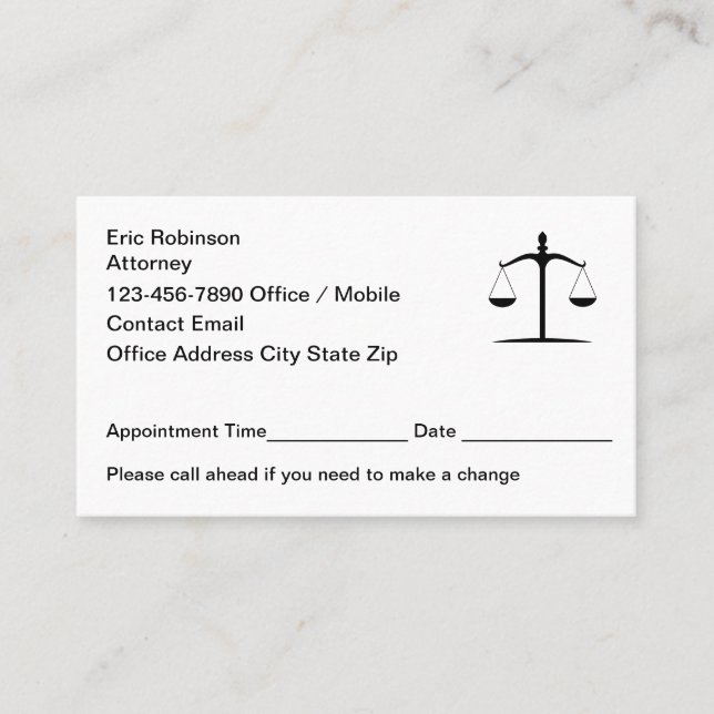Cartes de rendez-vous simples pour avocats (Devant)