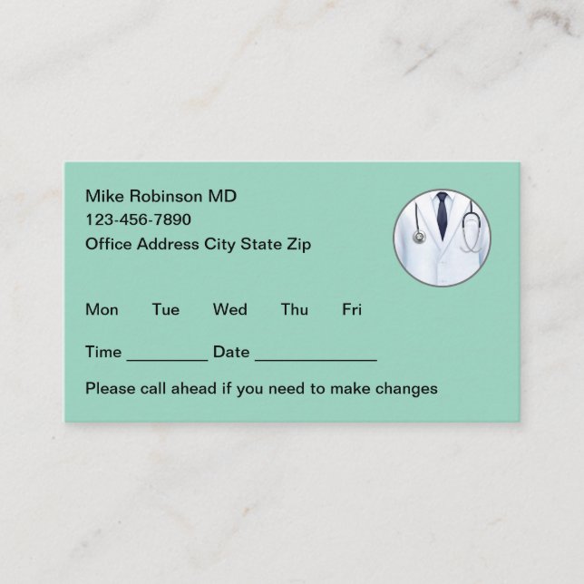 Cartes de rendez-vous simples pour infirmières pra (Devant)