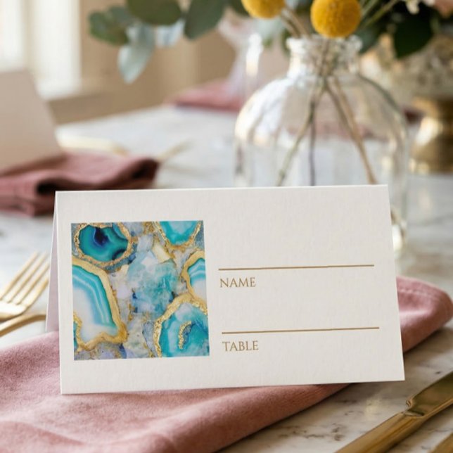 Cartes de Repas Marbre Sarcelle Veine Dorée (Créateur téléchargé)