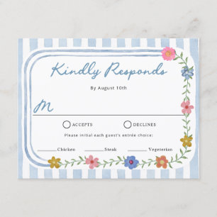 Cartes de réponse à rayures bleues florales RSVP