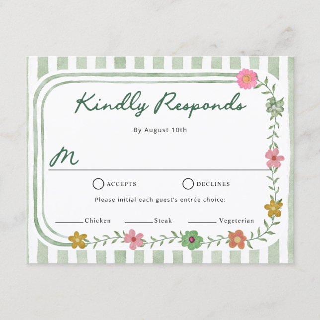 Cartes de réponse à rayures florales (Devant)