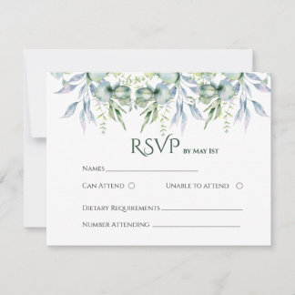 cartes de réponse aquarelle vert menthe eucalyptus