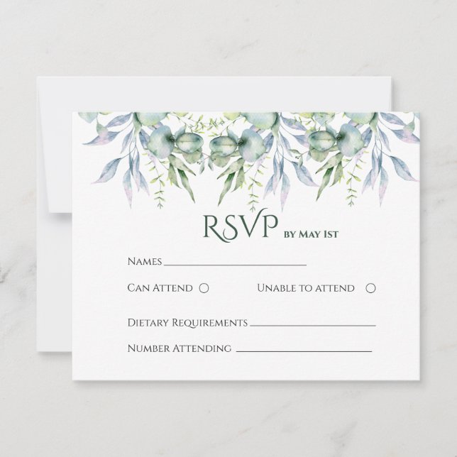 cartes de réponse aquarelle vert menthe eucalyptus (Devant)