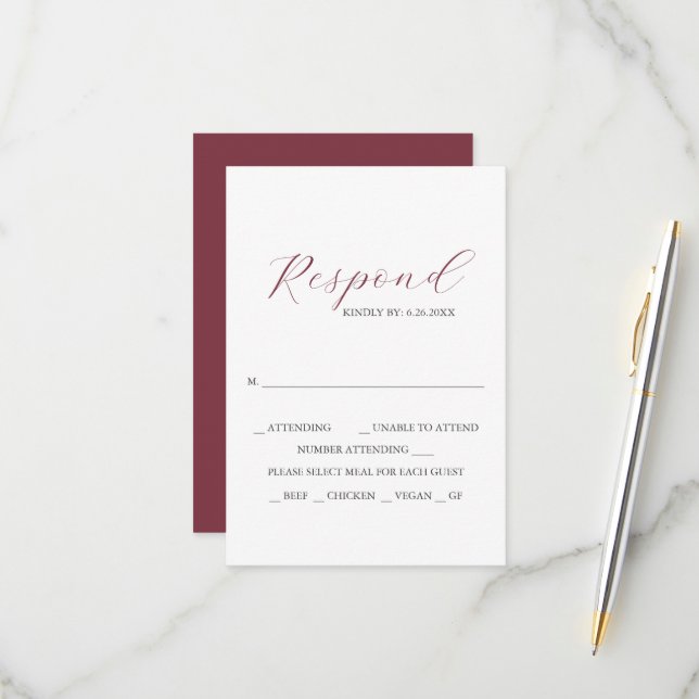 Cartes de réponse avec choix de repas et monogramm (Devant/Arrière en situation)