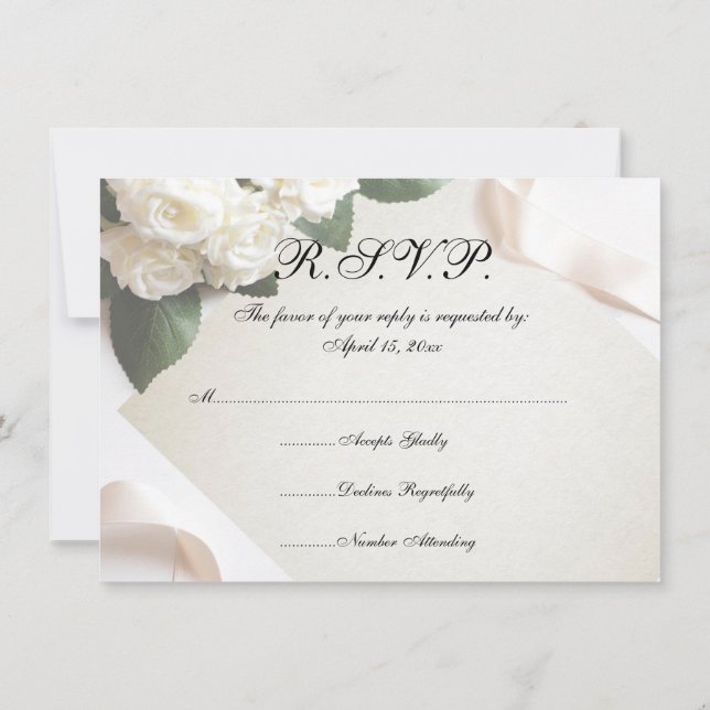 Cartes de réponse de fleurs de mariage blanc (Dos)