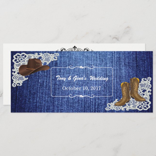 Cartes de réponse de mariage à dentelle et bottes  (Devant / Derrière)
